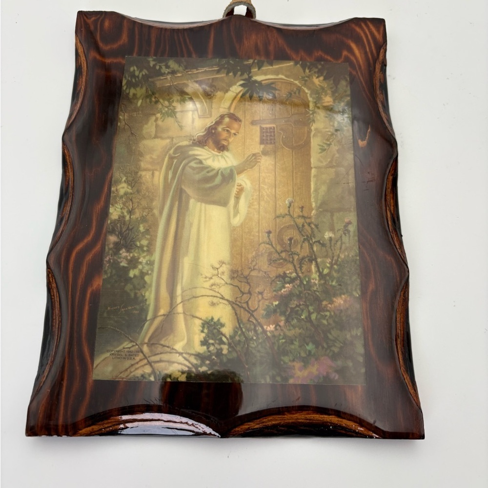 Vintage Lacquered Wood “Christ at Heart’s Door” Wall Art - Picture 3 of 10